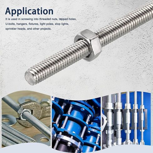 3/8"-16 Fully All Threaded Rod & Studs, 100mm/4 Length, 304 Stainless Steel Right Hand Thread Screw for Furniture Anchor Bolts, Clamps, Hangers and U-Bolts 2 Pack 【with Nuts】 in Saudi Arabia