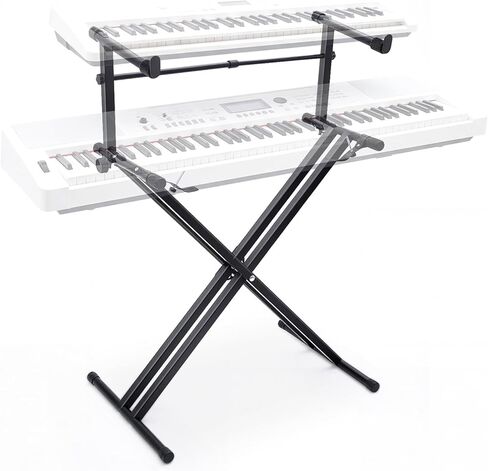 2-tier Double x Keyboard Stand, Heavy-duty Adjustable Height Piano Stand with Locking Straps & Quick Release, Portable X-Style Holder for 54/61/88 Key Digital Pianos, Stage Studio Home Use in Saudi Arabia