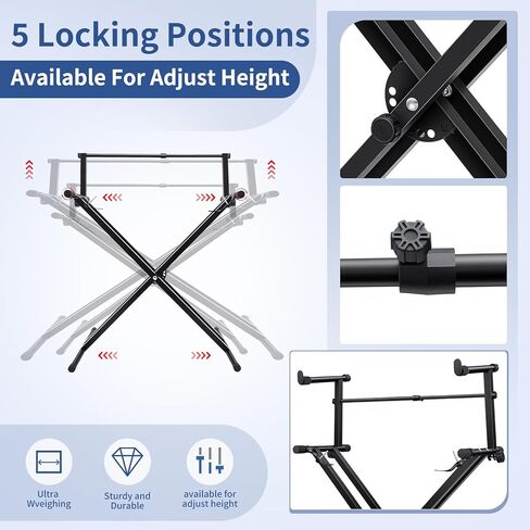 2-tier Double x Keyboard Stand, Heavy-duty Adjustable Height Piano Stand with Locking Straps & Quick Release, Portable X-Style Holder for 54/61/88 Key Digital Pianos, Stage Studio Home Use in Saudi Arabia