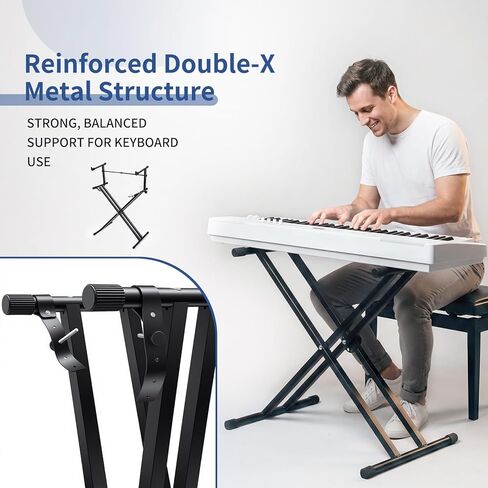 2-tier Double x Keyboard Stand, Heavy-duty Adjustable Height Piano Stand with Locking Straps & Quick Release, Portable X-Style Holder for 54/61/88 Key Digital Pianos, Stage Studio Home Use in Saudi Arabia