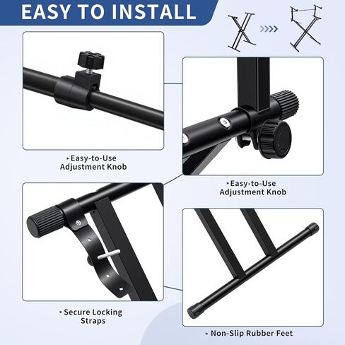 2-tier Double x Keyboard Stand, Heavy-duty Adjustable Height Piano Stand with Locking Straps & Quick Release, Portable X-Style Holder for 54/61/88 Key Digital Pianos, Stage Studio Home Use in Saudi Arabia