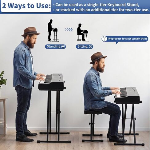 2-tier Double x Keyboard Stand, Heavy-duty Adjustable Height Piano Stand with Locking Straps & Quick Release, Portable X-Style Holder for 54/61/88 Key Digital Pianos, Stage Studio Home Use in Saudi Arabia