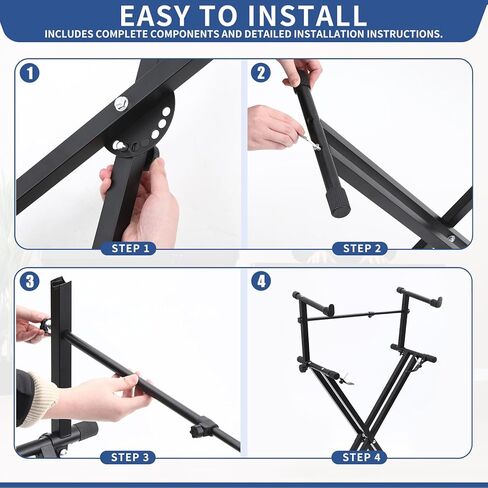 2-tier Double x Keyboard Stand, Heavy-duty Adjustable Height Piano Stand with Locking Straps & Quick Release, Portable X-Style Holder for 54/61/88 Key Digital Pianos, Stage Studio Home Use in Saudi Arabia