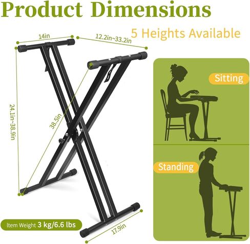 ZHRUNS Piano Keyboard Stand X-Shape Heavy-Duty Adjustable, Fits 54-88 Key Electric Pianos, Portable Digital Piano Stand Black in Kuwait