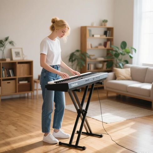 ZHRUNS Piano Keyboard Stand X-Shape Heavy-Duty Adjustable, Fits 54-88 Key Electric Pianos, Portable Digital Piano Stand Black in Kuwait