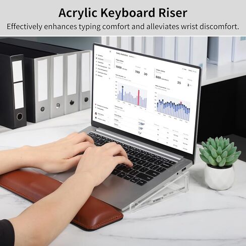 Acrylic Keyboard Riser, 13.6×6.3×1.8" Anti-Slip Keyboard Stand with Leather Wrist Rest, Ergonomic Keyboards Holder for Comfort and Support, Fits Different Keyboards in Saudi Arabia
