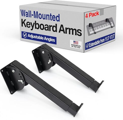 Heavy-duty Steel WALL Mounting Keyboard Arms (1-Pair), Adjustable Length Arms from 11.5 inches up to 17.5 inches, Downward Angle is Adjustable from 90° to 65° and 45° angles in Kuwait