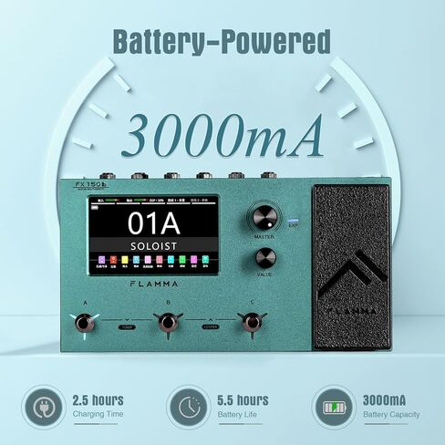 FLAMMA FX150B Multi Effects Processor Battery Powered Electric Guitar Pedal with Amp Modelling Cabinet Simulation Global EQ Touchscreen 160 Built-in Effects 180 Editable User Effects Slots Looper in Saudi Arabia