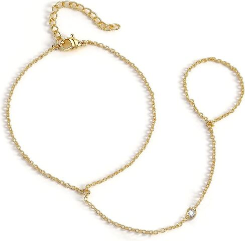 BAYLAY Hand Chain Bracelet, 14K Gold Plated Ring Bracelet Hand Chain Dainty Gold Bracelet for Women Trendy Finger Ring Slave Bracelets Hand Jewelry for Women Summer Beach Boho Gifts Trendy Stuff in Kuwait