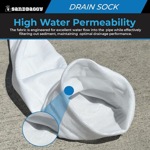 Sandbaggy Drain Pipe Sock - Filter Sleeve for Drainage (4, White, 4-inch x 100 ft) in Kuwait