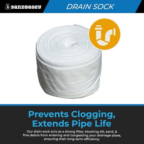 Sandbaggy Drain Pipe Sock - Filter Sleeve for Drainage (4, White, 4-inch x 100 ft) in Kuwait