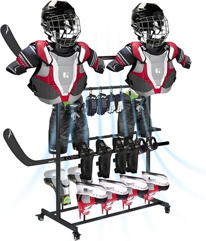 رف تجفيف معدات الهوكي - حامل مجفف معدات هوكي الجليد المعدني شديد التحمل مع مشابك معلقة للتجفيف السريع ومنع الرائحة in Kuwait