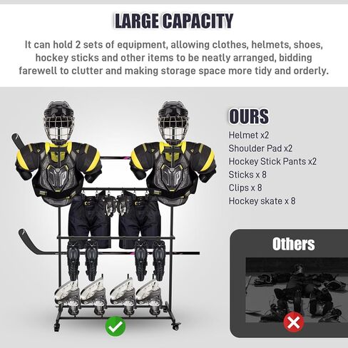 رف تجفيف معدات الهوكي - حامل مجفف معدات هوكي الجليد المعدني شديد التحمل مع مشابك معلقة للتجفيف السريع ومنع الرائحة in Kuwait
