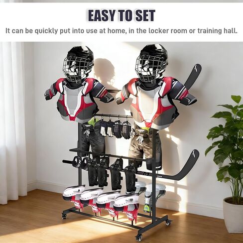 رف تجفيف معدات الهوكي - حامل مجفف معدات هوكي الجليد المعدني شديد التحمل مع مشابك معلقة للتجفيف السريع ومنع الرائحة in Kuwait