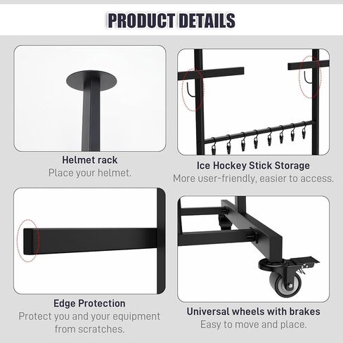 رف تجفيف معدات الهوكي - حامل مجفف معدات هوكي الجليد المعدني شديد التحمل مع مشابك معلقة للتجفيف السريع ومنع الرائحة in Kuwait