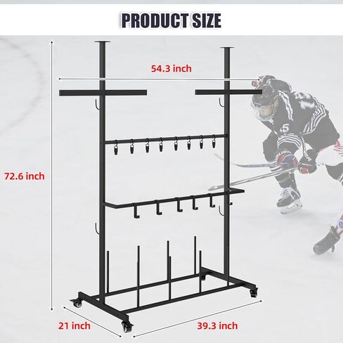رف تجفيف معدات الهوكي - حامل مجفف معدات هوكي الجليد المعدني شديد التحمل مع مشابك معلقة للتجفيف السريع ومنع الرائحة in Kuwait