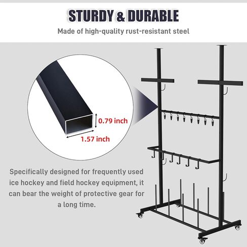 رف تجفيف معدات الهوكي - حامل مجفف معدات هوكي الجليد المعدني شديد التحمل مع مشابك معلقة للتجفيف السريع ومنع الرائحة in Kuwait