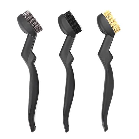 3 Pcs Wire Brush Set with Curved Handle Grip - Brass Stainless Steel Nylon Brushes for Dirt Scrubbing Rust Removal in Kuwait