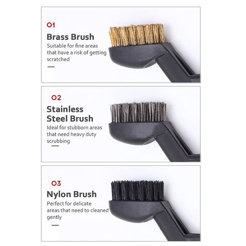 3 Pcs Wire Brush Set with Curved Handle Grip - Brass Stainless Steel Nylon Brushes for Dirt Scrubbing Rust Removal in Kuwait