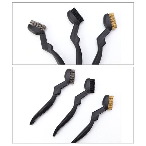 3 Pcs Wire Brush Set with Curved Handle Grip - Brass Stainless Steel Nylon Brushes for Dirt Scrubbing Rust Removal in Kuwait