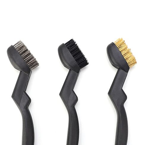 3 Pcs Wire Brush Set with Curved Handle Grip - Brass Stainless Steel Nylon Brushes for Dirt Scrubbing Rust Removal in Kuwait