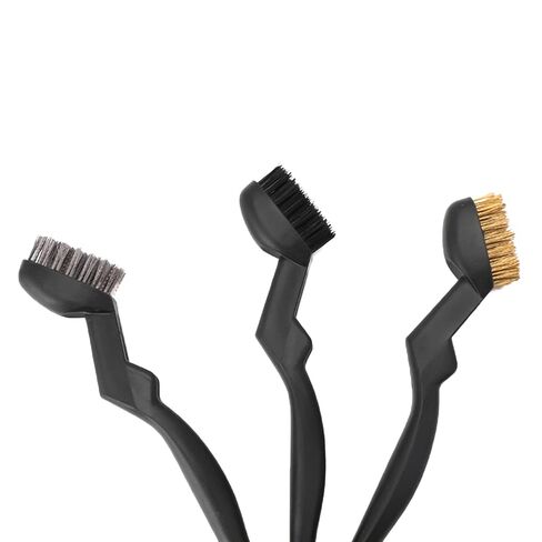 3 Pcs Wire Brush Set with Curved Handle Grip - Brass Stainless Steel Nylon Brushes for Dirt Scrubbing Rust Removal in Kuwait