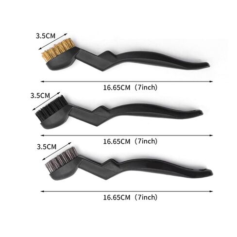 3 Pcs Wire Brush Set with Curved Handle Grip - Brass Stainless Steel Nylon Brushes for Dirt Scrubbing Rust Removal in Kuwait