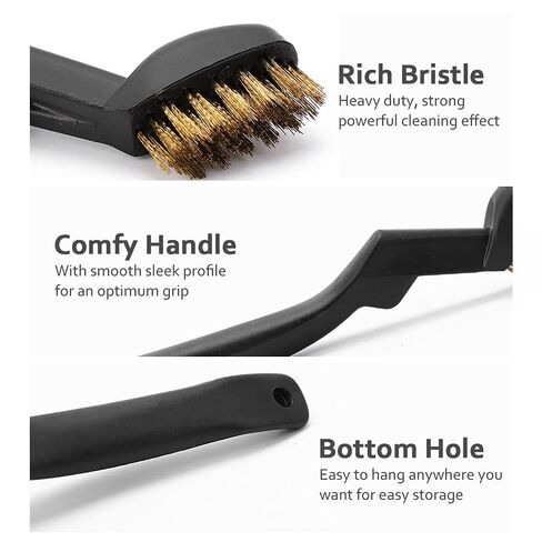 3 Pcs Wire Brush Set with Curved Handle Grip - Brass Stainless Steel Nylon Brushes for Dirt Scrubbing Rust Removal in Kuwait