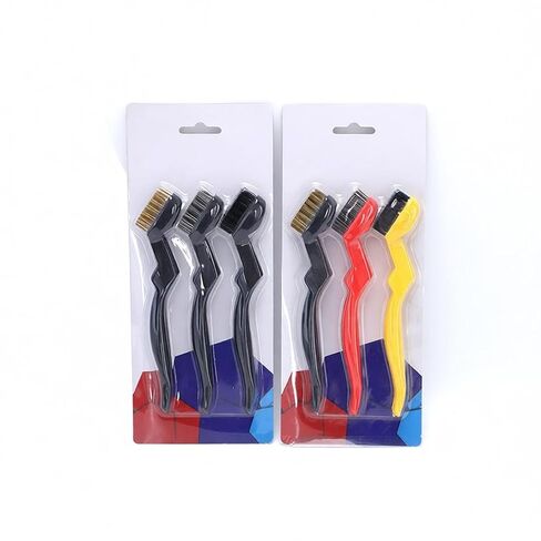 3 Pcs Wire Brush Set with Curved Handle Grip - Brass Stainless Steel Nylon Brushes for Dirt Scrubbing Rust Removal in Kuwait