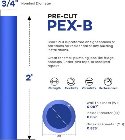 عصا أنبوب PEX-B مقاس 3/4 بوصة × 2 قدم، أنابيب Pex زرقاء لخط مياه الشرب وسباكة الماء الساخن، للاستخدام الداخلي/الخارجي in Kuwait