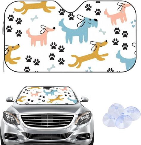 Multi Color Dogs Sun Shades with 4 Suction Cups, Reflect Uv and Heat Sun Visor Car Shades for Front Windows Foldable, Funny Car Shade Witchy Accessories Accordion Folding Windshield Shade in Saudi Arabia