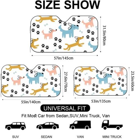 Multi Color Dogs Sun Shades with 4 Suction Cups, Reflect Uv and Heat Sun Visor Car Shades for Front Windows Foldable, Funny Car Shade Witchy Accessories Accordion Folding Windshield Shade in Saudi Arabia
