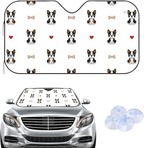 Multi Color Dogs Sun Shades with 4 Suction Cups, Reflect Uv and Heat Sun Visor Car Shades for Front Windows Foldable, Funny Car Shade Witchy Accessories Accordion Folding Windshield Shade in Saudi Arabia