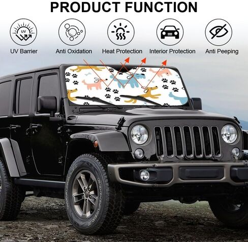 Multi Color Dogs Sun Shades with 4 Suction Cups, Reflect Uv and Heat Sun Visor Car Shades for Front Windows Foldable, Funny Car Shade Witchy Accessories Accordion Folding Windshield Shade in Saudi Arabia