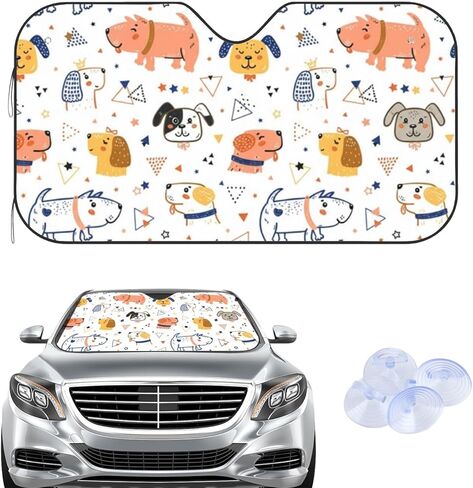 Multi Color Dogs Sun Shades with 4 Suction Cups, Reflect Uv and Heat Sun Visor Car Shades for Front Windows Foldable, Funny Car Shade Witchy Accessories Accordion Folding Windshield Shade in Saudi Arabia