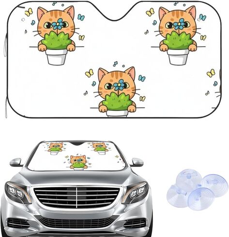 Multi Color Dogs Sun Shades with 4 Suction Cups, Reflect Uv and Heat Sun Visor Car Shades for Front Windows Foldable, Funny Car Shade Witchy Accessories Accordion Folding Windshield Shade in Saudi Arabia