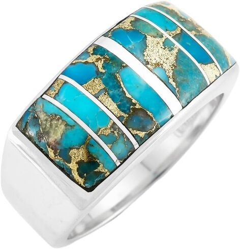 Turquoise Ring Sterling Silver 925 Genuine Gemstones Size 6 to 11 in Kuwait