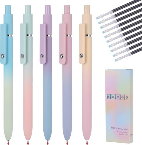 5 Pcs Gel Ink Pens, 0.5mm Fine Point Black Ink Ballpoint Pens, Metal Clip Retractable Pens, Quick Drying Pens for Smooth Writing (Morandi) in Kuwait