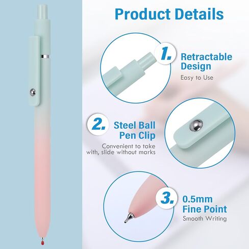 5 Pcs Gel Ink Pens, 0.5mm Fine Point Black Ink Ballpoint Pens, Metal Clip Retractable Pens, Quick Drying Pens for Smooth Writing (Morandi) in Kuwait
