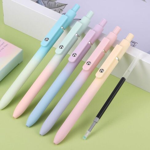5 Pcs Gel Ink Pens, 0.5mm Fine Point Black Ink Ballpoint Pens, Metal Clip Retractable Pens, Quick Drying Pens for Smooth Writing (Morandi) in Kuwait