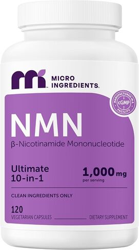 NMN Complex 1,000mg Per Serving, 60 Veggie Capsules | 10-in-1 with Nicotinamide Mononucleotide, Vitamin C, Resveratrol, CoQ10, TMG, Quercetin, & Glutathione | NAD+ Supplement Precursor | Filler Free in Saudi Arabia