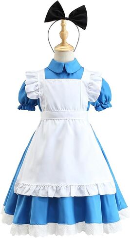 Princess Costume for Girls Wonderland Dress Includes Blue Dress White Apron Hairband Stockings Halloween Party Cosplay in Kuwait