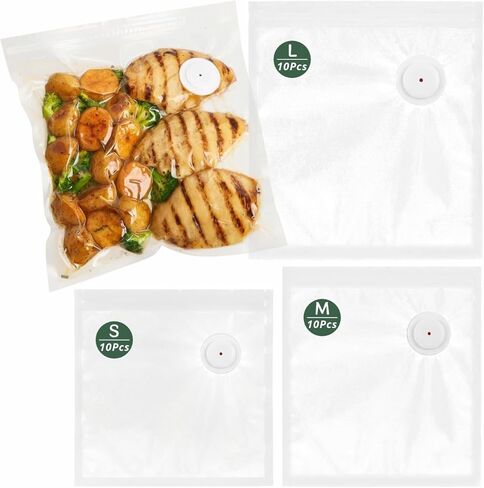 Reusable Vacuum Sealer Bags for Food 30Pcs (S/M/L), BPA-Free Sous Vide Bags for Microwave Heating, Cooking and Freezer Storage, Compatible with Most Handheld Sealers and Vacuum Sealer Machines in Kuwait