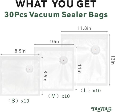 Reusable Vacuum Sealer Bags for Food 30Pcs (S/M/L), BPA-Free Sous Vide Bags for Microwave Heating, Cooking and Freezer Storage, Compatible with Most Handheld Sealers and Vacuum Sealer Machines in Kuwait