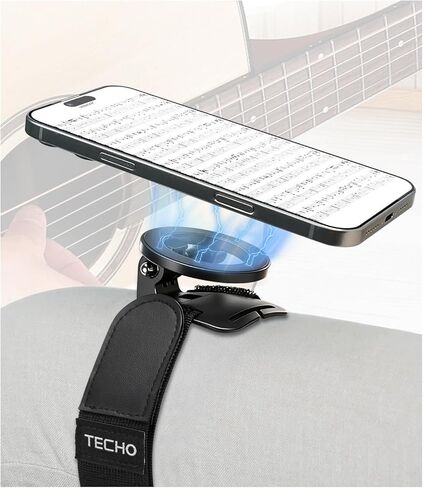 TECHO Magnetic Guitar Phone Holder – Thigh Strap Mount for Reading Tabs, Chords & Lyrics - Hands-Free Musicians Aid for Practice & Recording – Compatible with MagSafe & All Smartphones in Kuwait