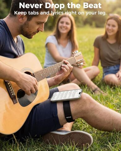 TECHO Magnetic Guitar Phone Holder – Thigh Strap Mount for Reading Tabs, Chords & Lyrics - Hands-Free Musicians Aid for Practice & Recording – Compatible with MagSafe & All Smartphones in Kuwait