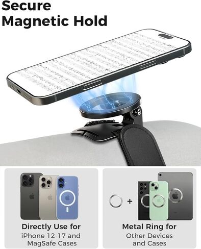 TECHO Magnetic Guitar Phone Holder – Thigh Strap Mount for Reading Tabs, Chords & Lyrics - Hands-Free Musicians Aid for Practice & Recording – Compatible with MagSafe & All Smartphones in Kuwait