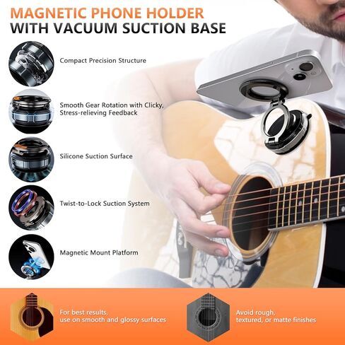 Magnetic Guitar Phone Holder–Hands-Free Guitar Phone Mount with Vacuum Suction–Stable Phone Holder for Guitar Playing– Perfect for Watching Tutorials & Tabs While Playing–Universal Fit, Easy Setup in Saudi Arabia