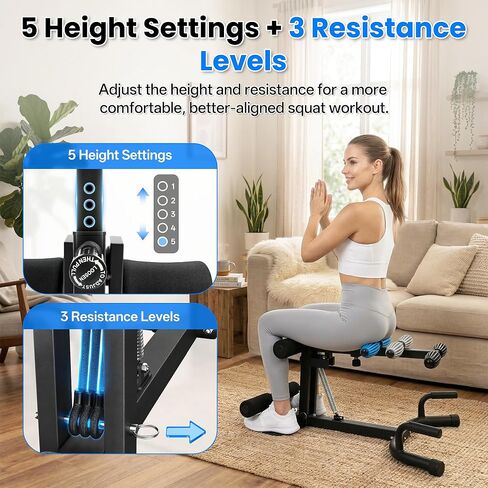 آلة القرفصاء العميقة لصالة الألعاب الرياضية المنزلية، مدرب غلوت مساعد مع مقاومة قابلة للتعديل، آلة مساعدة القرفصاء للنساء والرجال، معدات تمرين غلوتيس وعضلات البطن، سعة 350 رطل in Kuwait