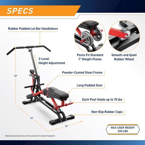 Marcy Easy Rider - Full-Body Exercise Workout Rowing Squat Machine, Free-Weight Resistance, Includes Performance Monitor for Compact Home Gym JX-1057 in Saudi Arabia